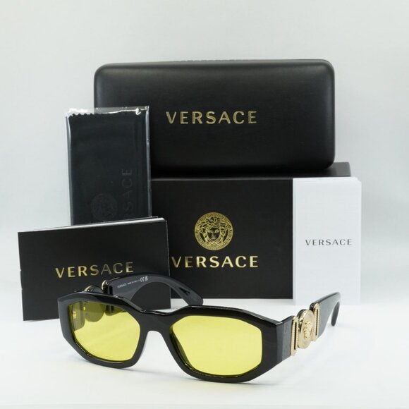 Versace VE4361 GB1/85 Oval Sunglasses – Solid Black/Yellow - Picture 1 of 8